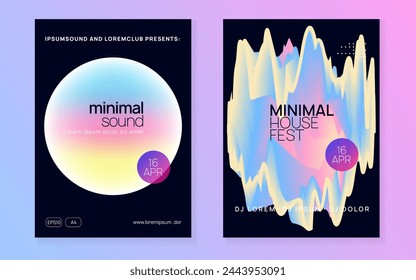 Techno Poster. Fun Club Fest. Wavy Glitch For Set. Electro And Carnival Vector. Elegant Background For Brochure Shape. Pink And Blue Techno Poster