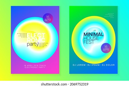 Techno Poster. Linear Club Event. Electronic And Discotheque Vector. Memphis Pattern For Set Layout. Modern Glitch For Cover. Yellow And Turquoise Techno Poster