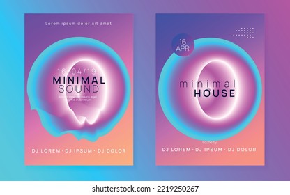 Afiche de Techno. Moderno Glitch For Cover. Patrón Mínimo Para El Concepto De Presentación. Indie Disco Flyer. Forma De Sonido Y Exposición. Afiche De Tecno Púrpura Y Azul
