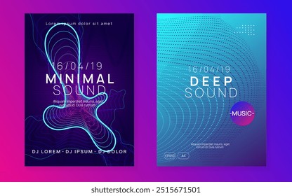 Techno Poster. Pink Dj Banner. Concert Invite. Sound Event. Green Dance Magazine. Electronic Audio Illustration. Night Club Festival Template. Violet Techno Poster