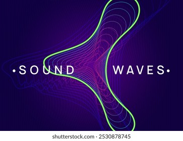 Techno Poster. Soundwave Radio Invitation. Sound Concert Element. Night Club Design. Blue Discotheque Magazine. Trance Vector. Violet Dj Set. Green Techno Poster