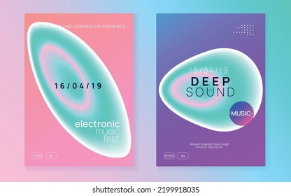 Techno Poster. Trendy Neon Party. Elegant Pattern For Brochure Concept. Linear Glitch For Invitation. Disco And Nightlife Layout. Pink And Turquoise Techno Poster