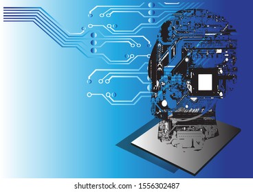 Techno Robot vector abstract futuristic circuit board illustration high technology. Robot from mainboard concept element isolated on blue gradient  