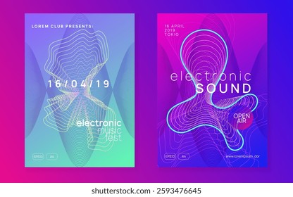 Techno Set. Night Club Event. Psychedelic Radio Invitation. Concert Cover. Blue Music Magazine. Dance Trance Template. Pink Sound Background. Violet Techno Set