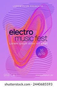 Techno Set. Nightclub Beat Illustration. Concert Vector. Violet Sound Poster. Dance Event. Night Club Electro Template. Blue Discotheque Flyer. Pink Techno Set