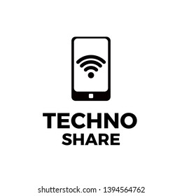 techno share logo template. smartphone with wifi symbol vector eps 10