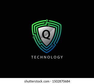 Techno Shield Q Letter Logo Icon, Creative Techno Shield Badge.