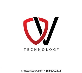 Techno Shield V Letter Logo Icon