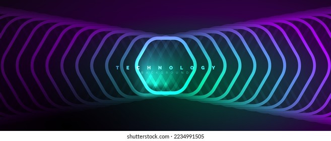 Techno shiny hexagons abstract background, technology energy space light concept, abstract background wallpaper design
