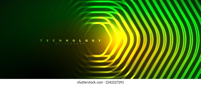 Techno shiny hexagons abstract background, technology energy space light concept, abstract background wallpaper design