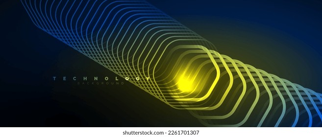 Techno shiny hexagons abstract background, technology energy space light concept, abstract background wallpaper design