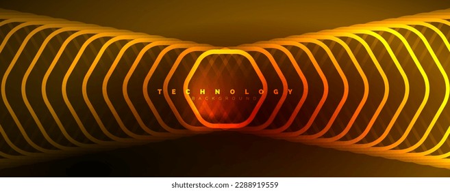 Techno-glänzende Hexagons abstrakter Hintergrund, Technologie-Energie-Raum-Lichtkonzept, abstrakter Hintergrund-Bildschirmhintergrund