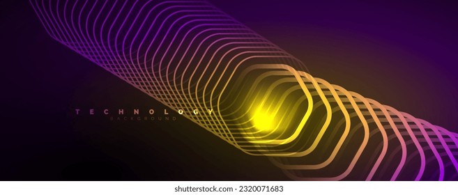 Techno shiny hexagons abstract background, technology energy space light concept, abstract background wallpaper design