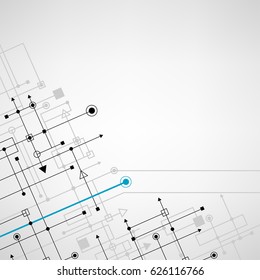 Techno sign square abstract concept digital background. Round blue and black points with gray cyber silhouette with space for text