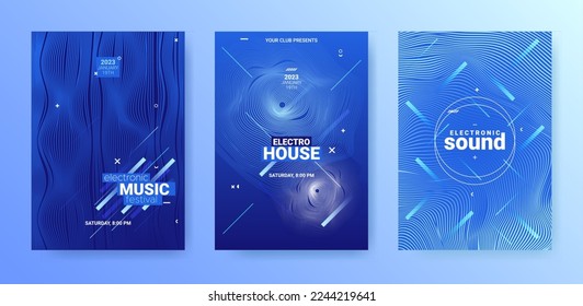 Techno Sound Flyer Set. Electro Dance Poster. Music Party Cover.