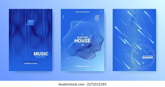 Techno Sound Flyer Set. Electro Party Poster. Dance Music Cover.