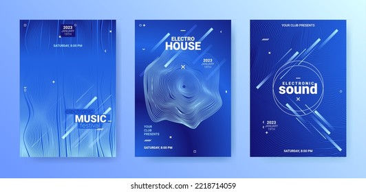 Techno Sound Flyer Set. Electronic Dance Poster. Party Music Cover.