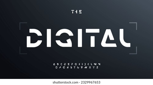 Techno stencil font, bold cropped letters, futuristic and space alphabet for logo, headline, contemporary typography, modern typographic design. Vector typeset 