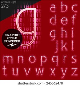 Techno style alphabet  sensitive to the background. Art-deco light. Set 2