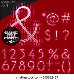 Techno style alphabet  sensitive to the background. Art-deco light. Set 3