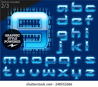 Techno style alphabet sensitive to the background. Techno rounded Set 2