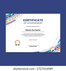 Techno style certificate template with futuristic blue geometric patterns for digital awards