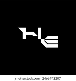 techno style modern monogram initial letter bold futuristic concept HE