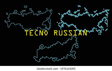 Techno Stylized outlines map of Russia consisting of hexes and pixels