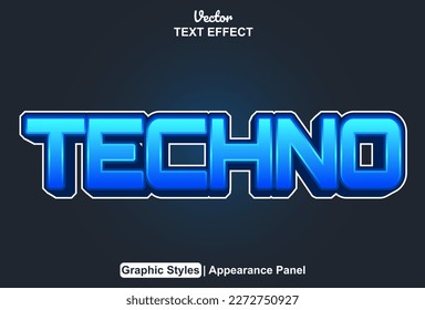 techno text effect with blue color graphic style editable.