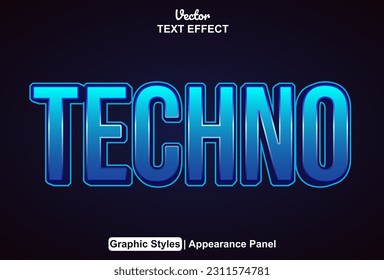 techno text effect with blue color graphic style editable.
