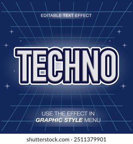 Techno text effect with cyber theme. blue typography template for modern titte