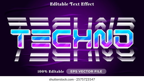 Techno text effect, trendy graphic style editable text