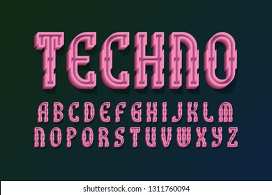 Techno volumetric alphabet. Urban 3d font. Isolated english alphabet.