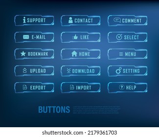 Tecno-futurista, estilo, colección de botones azul de ciencia ficción, insignia de juego de información de alta tecnología