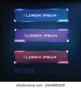 Techno-futuristic, style, sci-fi blue button collection, hi-tech information set badge