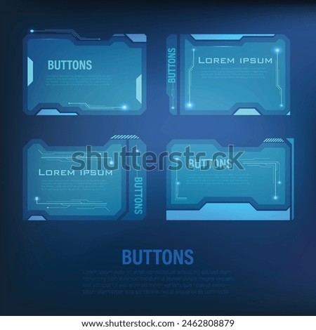 Techno-futuristic, style, sci-fi blue button set, hi-tech information set badge