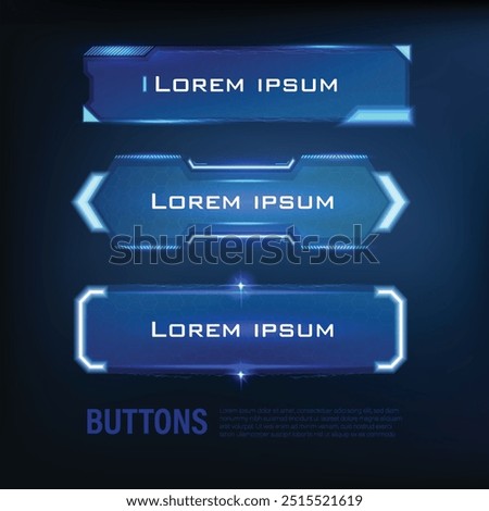 Techno-futuristic, style, sci-fi blue button collection, hi-tech information set badge