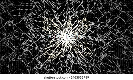 Technolog Background. Concept: intelligent computer research. Cyber dots connect on the computing cover. 3D patterns of information particles. Quantum Background.
