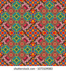 Technologic fabric tile card cover print badge. Vector seamless pattern. Background, texture with pop art effect. Geometric design template with blue, green and red elements.