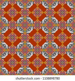 Technologic fabric tile card cover print badge. Background, texture with pop art effect. Vector seamless pattern. Geometric design template with brown, orange and gray elements.