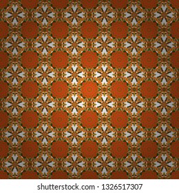 Technologic fabric tile card cover print badge. Geometric design template with orange, brown and white elements. Vector seamless pattern. Background, texture with pop art effect.