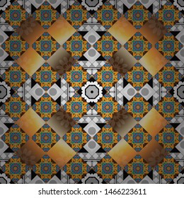 Technologic fabric tile card cover print badge. Geometric design template with brown, gray and orange elements. Vector seamless pattern. Background, texture with pop art effect.