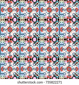 Technologic fabric tile card cover print badge. Vector seamless pattern. Background, texture with pop art effect. Geometric design template with blue, black and white elements.