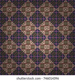 Technologic fabric tile card cover print badge. Geometric design template with black, brown and beige elements. Vector seamless pattern. Background, texture with pop art effect.