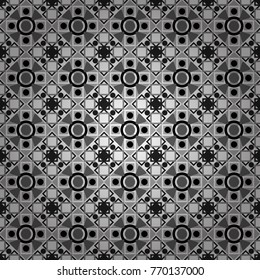 Technologic fabric tile card cover print badge. Geometric design template with white, gray and black elements. Vector seamless pattern. Background, texture with pop art effect.