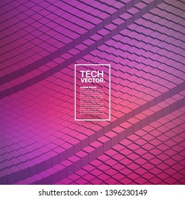 Technological 3D Blocks Waveform Structure Retrowave Abstract Vector Background. Isometric Technology Science Illustration
