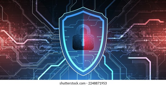 Technological abstract background on the topic of information protection and computer security.