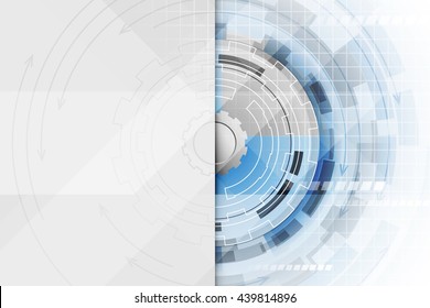 Technological abstract illustration with a gear wheel in the middle. Editable vector design.