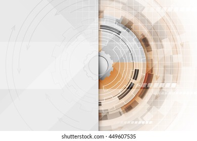 Technological abstract illustration with a gear wheel in the middle. Editable vector design.