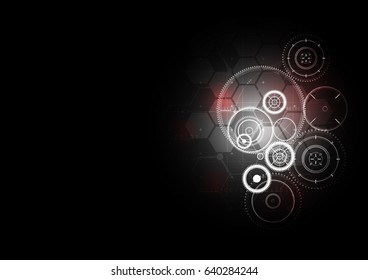 Technological abstract red light interface gears background vector design